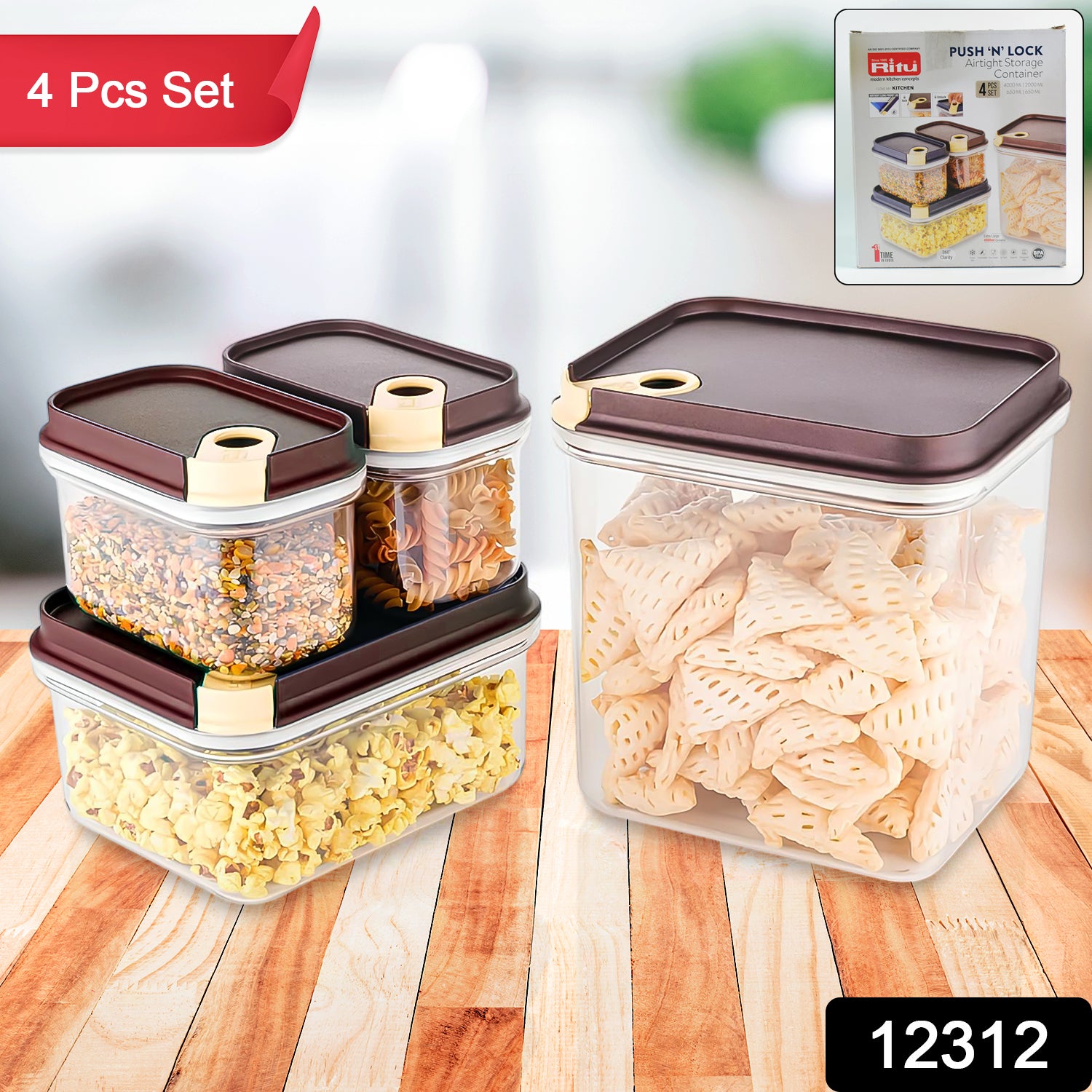 Ritu Push N Lock Airtight Food Storage Container Set (4 Pc) Ritu Push N Lock Airtight Food Storage Container Set (4 Pc)